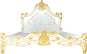 Casa Padrino Luxus Barock Doppelbett Wei� / Gold - Edles Massivholz Bett mit Kopfteil - Prunkvolle Schlafzimmer M�bel im Barockstil