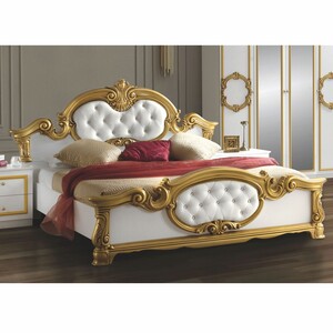 Casa Padrino Luxus Barock Doppelbett Wei� / Gold - Barockstil Schlafzimmer M�bel