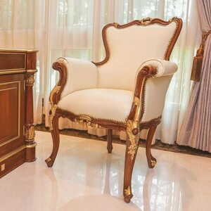 Casa Padrino Luxus Barock Echtleder Sessel Beige / Braun / Gold - Barock Leder M�bel - Made in Italy
