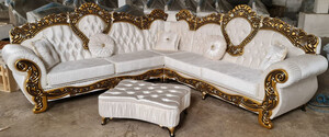 Casa Padrino Luxus Barock Ecksofa Creme / Gold