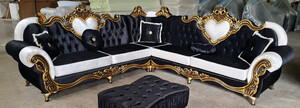 Casa Padrino Luxus Barock Ecksofa Schwarz / Wei� / Gold