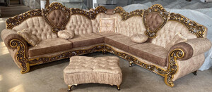 Casa Padrino Luxus Barock Ecksofa Beige / Braun / Gold