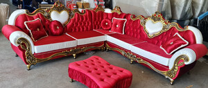 Casa Padrino Luxus Barock Ecksofa Bordeauxrot / Wei / Gold