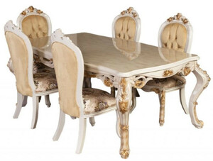 Casa Padrino Luxus Barock Esstisch Wei / Gold - Handgefertigter Massivholz Esszimmertisch im Barockstil - Prunkvolle Barock Esszimmer Mbel