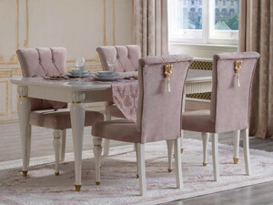 Casa Padrino Luxus Barock Esszimmer Set Rosa / Wei� / Gold - 1 Esstisch & 6 Esszimmerst�hle - Barock Esszimmer M�bel