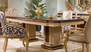 Casa Padrino Luxus Barock Esstisch Dunkelbraun / Grau / Gold 250 cm