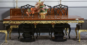 Casa Padrino Luxus Barock Esstisch Braun / Schwarz / Gold - Handgefertigter Massivholz Esszimmertisch - Luxus Esszimmer M�bel im Barockstil - Barock M�bel - Barock Einrichtung