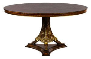 Casa Padrino Luxus Barock Esstisch Dunkelbraun Intarsien / Gold  135 cm - Runder Barockstil Massivholz K�chentisch - Luxus Esszimmer M�bel im Barockstil - Barock Esszimmer M�bel