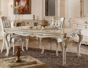 Casa Padrino Luxus Barock Esstisch Wei� / Beige / Gold - Rechteckiger Barockstil K�chentisch - Luxus Esszimmer M�bel im Barockstil - Barock Esszimmer M�bel - Barock Einrichtung