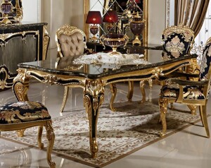 Casa Padrino Luxus Barock Esstisch Schwarz / Gold 220 cm