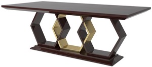 Casa Padrino Designer Esstisch Dunkelbraun Hochglanz / Gold 220 x 110 x H. 77 cm - Edler Rechteckiger Massivholz K�chentisch - Luxus Qualit�t