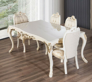 Casa Padrino Luxus Barock Esstisch Wei� / Gold - Rechteckiger Barockstil K�chentisch - Luxus Esszimmer M�bel im Barockstil - Barock Esszimmer M�bel - Barock Einrichtung