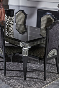 Casa Padrino Luxus Barock Esstisch Schwarz / Silber - Edler Massivholz Esszimmertisch - Prunkvolle Barock Esszimmer M�bel
