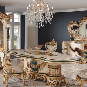 Casa Padrino Luxus Barock Esstisch Wei� / Beige / Gr�n / Gold 307 cm - Prunkvolle Barock Esszimmer M�bel