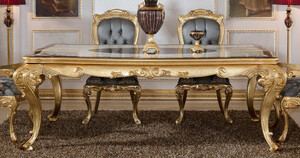 Casa Padrino Luxus Barock Esstisch Wei� / Braun / Gold - Prunkvoller Massivholz Esszimmertisch im Barockstil - Prunkvolle Barock Esszimmer M�bel