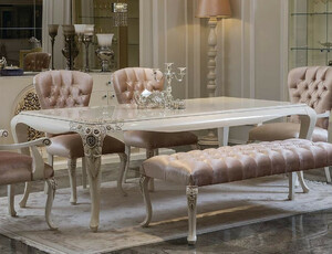 Casa Padrino Luxus Barock Esstisch Wei� / Beige - Edler Massivholz Esszimmertisch - Prunkvolle Barock Esszimmer M�bel