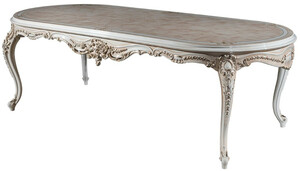 Casa Padrino Luxus Barock Esstisch Beige / Wei� / Gold 247 x 110 x H. 80 cm - Ovaler Massivholz Esszimmertisch - Barock Esszimmer M�bel - Edel & Prunkvoll