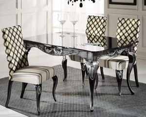 Casa Padrino Luxus Barock Esstisch mit Glasplatte Schwarz / Silber - Verschiedene Gren - Edler Esszimmertisch im Barockstil - Barock Esszimmer Mbel