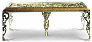 Casa Padrino Luxus Barock Esstisch mit Glasplatte Elfenbein / Gold 212 cm - Made in Italy