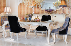 Casa Padrino Luxus Barock Esszimmer Set Blau / Wei / Gold - 1 Esstisch & 6 Esszimmersthle - Prunkvolle Esszimmermbel im Barockstil - Luxus Qualitt