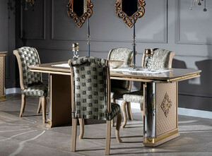 Casa Padrino Luxus Art Deco Esszimmer Set Beige / Gold - 1 Esstisch & 6 Esszimmerst�hle - Handgefertigte Art Deco Esszimmer M�bel