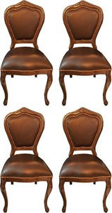 Casa Padrino Luxus Barock Esszimmer Set Braun / Braun 45 x 47 x H. 99 cm - 4 handgefertigte Massivholz Esszimmersthle mit Echtleder - Barock Esszimmermbel