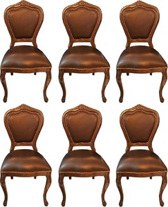 Casa Padrino Luxus Barock Esszimmer Set Braun / Braun 45 x 47 x H. 99 cm - 6 handgefertigte Massivholz Esszimmerst�hle mit Echtleder - Barock Esszimmerm�bel