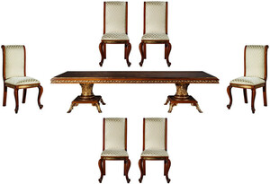 Casa Padrino Luxus Barock Esszimmer Set Gold / Braun - 1 Esstisch & 6 Esszimmerst�hle - Edle Esszimmer M�bel im Barockstil