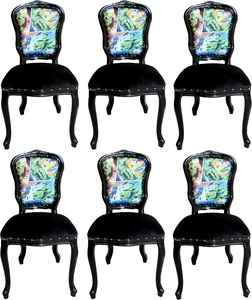 Casa Padrino Luxus Barock Esszimmer Set Comic Mehrfarbig / Schwarz 55 x 54 x H. 103 cm - 6 handgefertigte Esszimmerst�hle - Designer St�hle - Barock Esszimmerm�bel