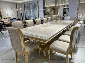 Casa Padrino Luxus Barock Esszimmer Set Creme / Wei� / Gold - 1 Esstisch & 10 Esszimmer St�hle