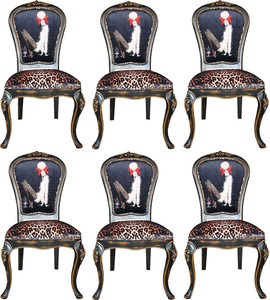 Casa Padrino Luxus Barock Esszimmer Set Dame mit High Heels Leopard / Schwarz / Braun 50 x 50 x H. 110 cm - 6 handgefertigte Esszimmerst�hle - Barockm�bel