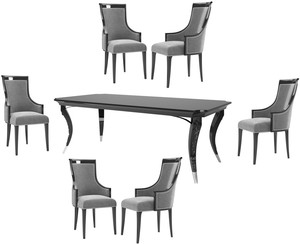 Casa Padrino Luxus Art Deco Esszimmer Set Grau / Schwarz / Silber - 1 Esszimmertisch & 6 Esszimmerst�hle - Luxus Qualit�t - Art Deco Esszimmer M�bel