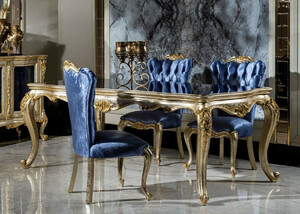 Casa Padrino Luxus Barock Esszimmer Set Blau / Silber / Gold - 1 Esstisch & 6 Esszimmersthle - Barock Esszimmer Mbel - Edel & Prunkvoll