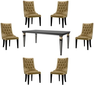 Casa Padrino Luxus Barock Esszimmer Set Gold / Schwarz / Silber - 1 Esszimmertisch & 6 Esszimmerst�hle - Esszimmerm�bel im Barockstil - Luxus Qualit�t - Edel & Prunkvoll