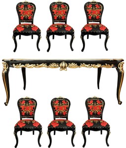 Pomp��s by Casa Padrino Barock Luxus Esszimmer Set - Pomp��ser Barock Esstisch mit Glasplatte und 6 St�hlen designed by Harald Gl��ckler - Barock Esszimmerm�bel