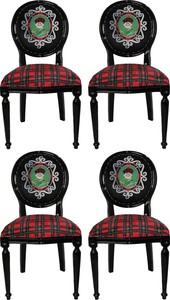 Casa Padrino Luxus Barock Esszimmer Set Schottland Mann Mehrfarbig / Schwarz 48 x 50 x H. 98 cm - 4 handgefertigte Esszimmersthle - Barock Esszimmermbel