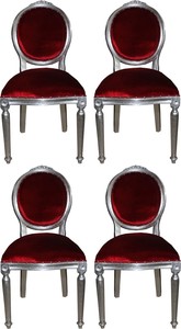 Casa Padrino Luxus Barock Esszimmer Set Medaillon Bordeauxrot / Silber 50 x 52 x H. 99 cm - 4 handgefertigte Esszimmersthle - Barock Esszimmermbel