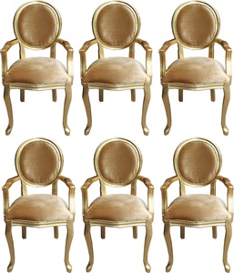Casa Padrino Luxus Barock Esszimmer Set Medaillon Gold / Gold 58 x 54 x H. 103 cm - 6 handgefertigte Esszimmerst�hle mit Armlehnen - Barockm�bel
