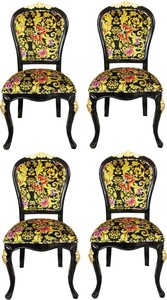 Pomps by Casa Padrino Luxus Barock Esszimmersthle Butterflies & Flowers Mehrfarbig / Schwarz / Gold - Pompse Barock Sthle designed by Harald Glckler - 4 Esszimmersthle - Barock Esszimmermbel