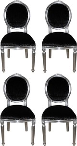 Casa Padrino Luxus Barock Esszimmer Set Medaillon Schwarz / Silber 50 x 52 x H. 99 cm - 4 handgefertigte Esszimmersthle - Barock Esszimmermbel