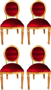 Casa Padrino Luxus Barock Esszimmer Set Medaillon Bordeauxrot / Gold 50 x 52 x H. 99 cm - 4 handgefertigte Esszimmersthle - Barock Esszimmermbel