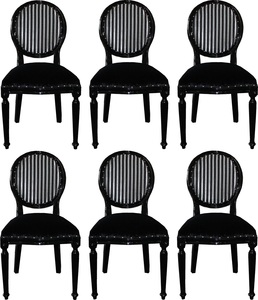 Casa Padrino Luxus Barock Esszimmer Set Medaillon Schwarz / Silber 50 x 52 x H. 99 cm - 6 handgefertigte Esszimmersthle - Barock Esszimmermbel