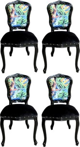 Casa Padrino Luxus Barock Esszimmer Set Comic Mehrfarbig / Schwarz 55 x 54 x H. 103 cm - 4 handgefertigte Esszimmersthle - Designer Sthle - Barock Esszimmermbel