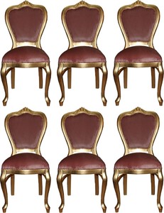 Casa Padrino Luxus Barock Esszimmer Set Rosa / Gold 45 x 46 x H. 99 cm - 6 handgefertigte Esszimmersthle - Barock Esszimmermbel