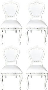 Casa Padrino Luxus Barock Esszimmer Set Wei� / Wei� 45 x 47 x H. 99 cm - 4 handgefertigte Esszimmerst�hle mit Kunstleder - Barock Esszimmerm�bel