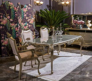 Casa Padrino Luxus Barock Esszimmer Set Rosa / Silber - 1 Esstisch & 6 Esszimmerst�hle - Esszimmer M�bel im Barockstil - Edel & Prunkvoll