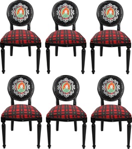 Casa Padrino Luxus Barock Esszimmer Set Schottland Frau Mehrfarbig / Schwarz 48 x 50 x H. 98 cm - 6 handgefertigte Esszimmerst�hle - Barock Esszimmerm�bel
