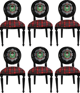 Casa Padrino Luxus Barock Esszimmer Set Schottland Mann Mehrfarbig / Schwarz 48 x 50 x H. 98 cm - 6 handgefertigte Esszimmerst�hle - Barock Esszimmerm�bel