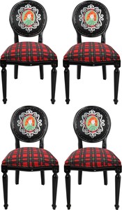 Casa Padrino Luxus Barock Esszimmer Set Schottland Frau Mehrfarbig / Schwarz 48 x 50 x H. 98 cm - 4 handgefertigte Esszimmerst�hle - Barock Esszimmerm�bel