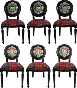 Casa Padrino Luxus Barock Esszimmer Set Schottland Mann und Frau Mehrfarbig / Schwarz 48 x 50 x H. 98 cm - 6 handgefertigte Esszimmerst�hle - Barock Esszimmerm�bel